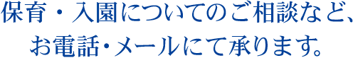 保育・入園についてのご相談など、お電話・メールにて承ります。